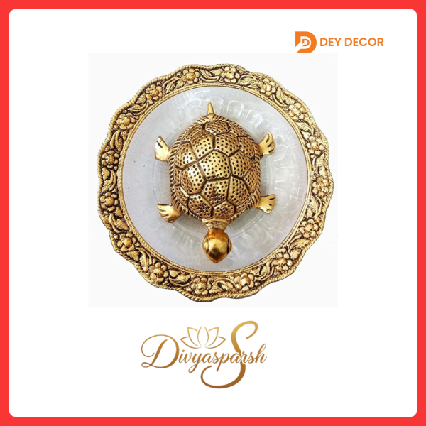 Metal Feng Shui Tortoise On Plate Showpiece