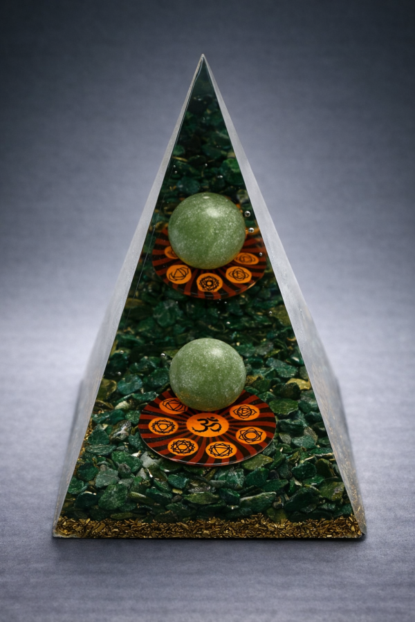 Aventurine Crystal Pyramid with Sacred Symbols