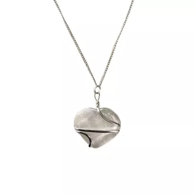 Stone Wire-Wrapped Heart Pendant – Clear Quartz
