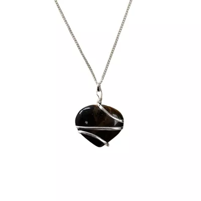 Stone Wire-Wrapped Heart Pendant – Black Jade