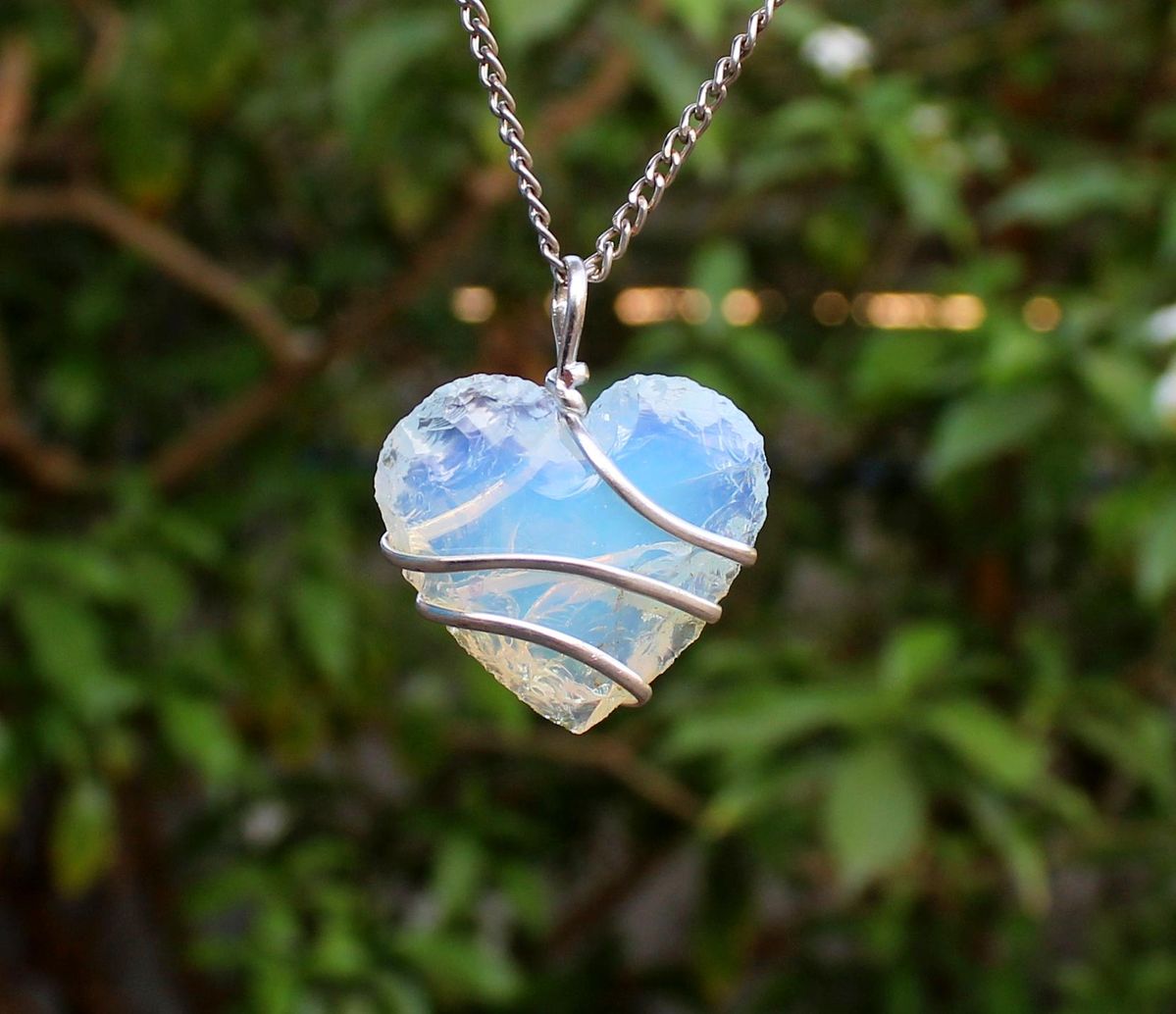 afc7d544775353c935f0828f512195ca Stone Wire-Wrapped Heart Pendant – Opal - Image 1